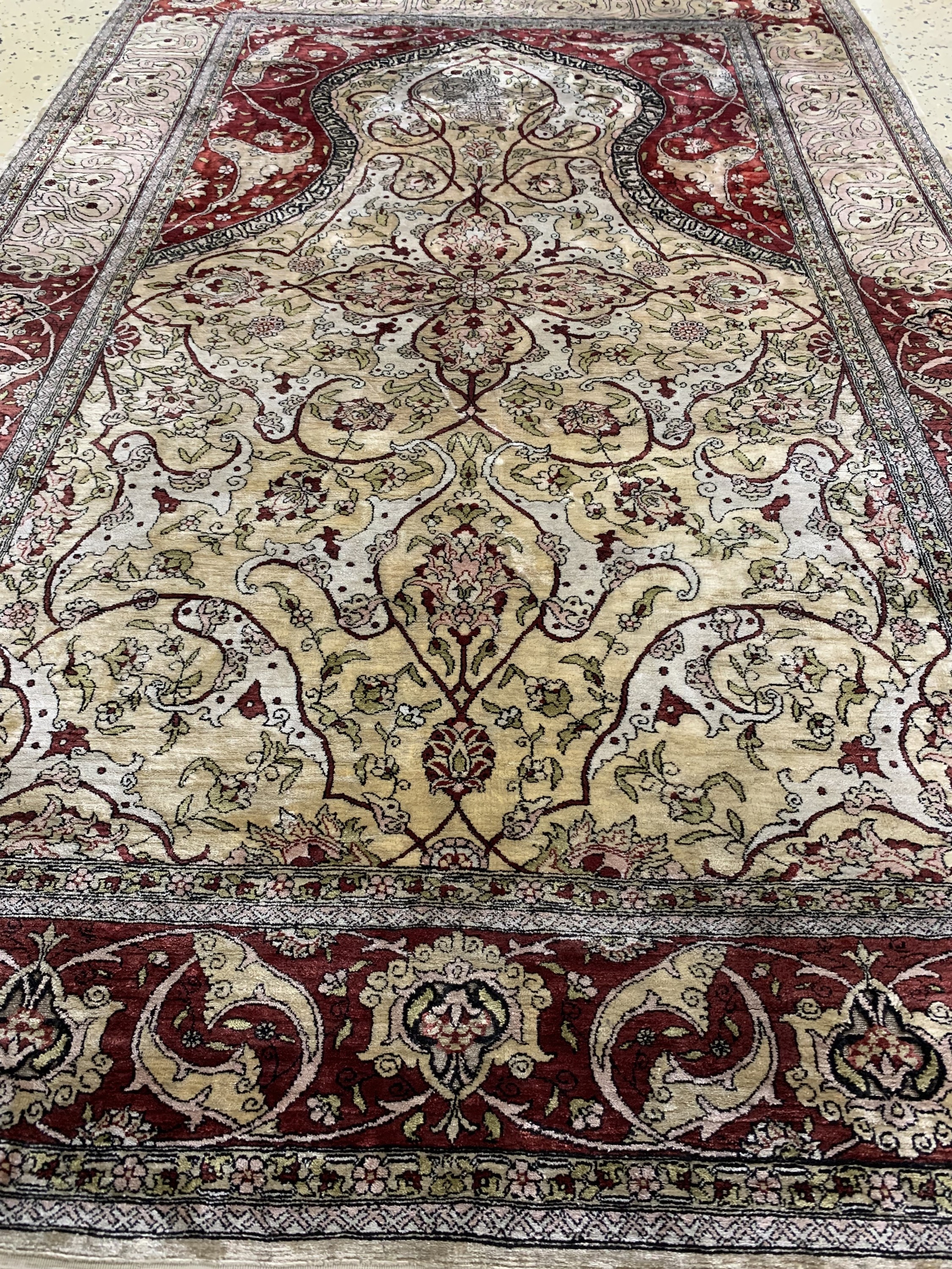 Detail g: Hereke Seide fein signiert, Türkei, Anfang 20.Jhd, reine Naturseide, ca. 150 x 102 cm, ca. 1,0 Mio. Kn/qm, gereinigt, EHZ: 2
