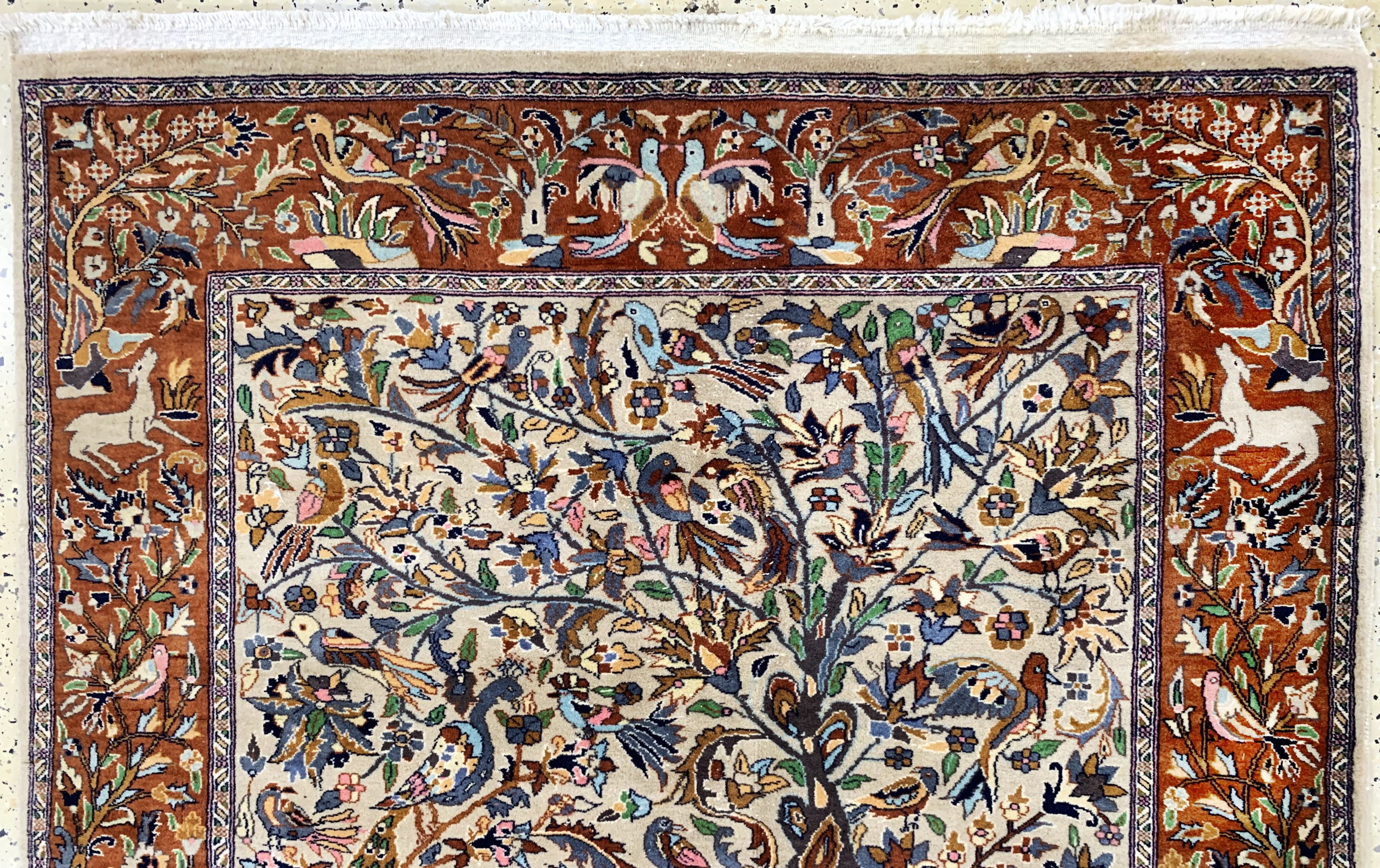 Detail a: Lahor fein, Pakistan, Mitte 20.Jhd, Korkwolle auf Baumwolle, ca. 198 x 126 cm, gereinigt, EHZ: 2