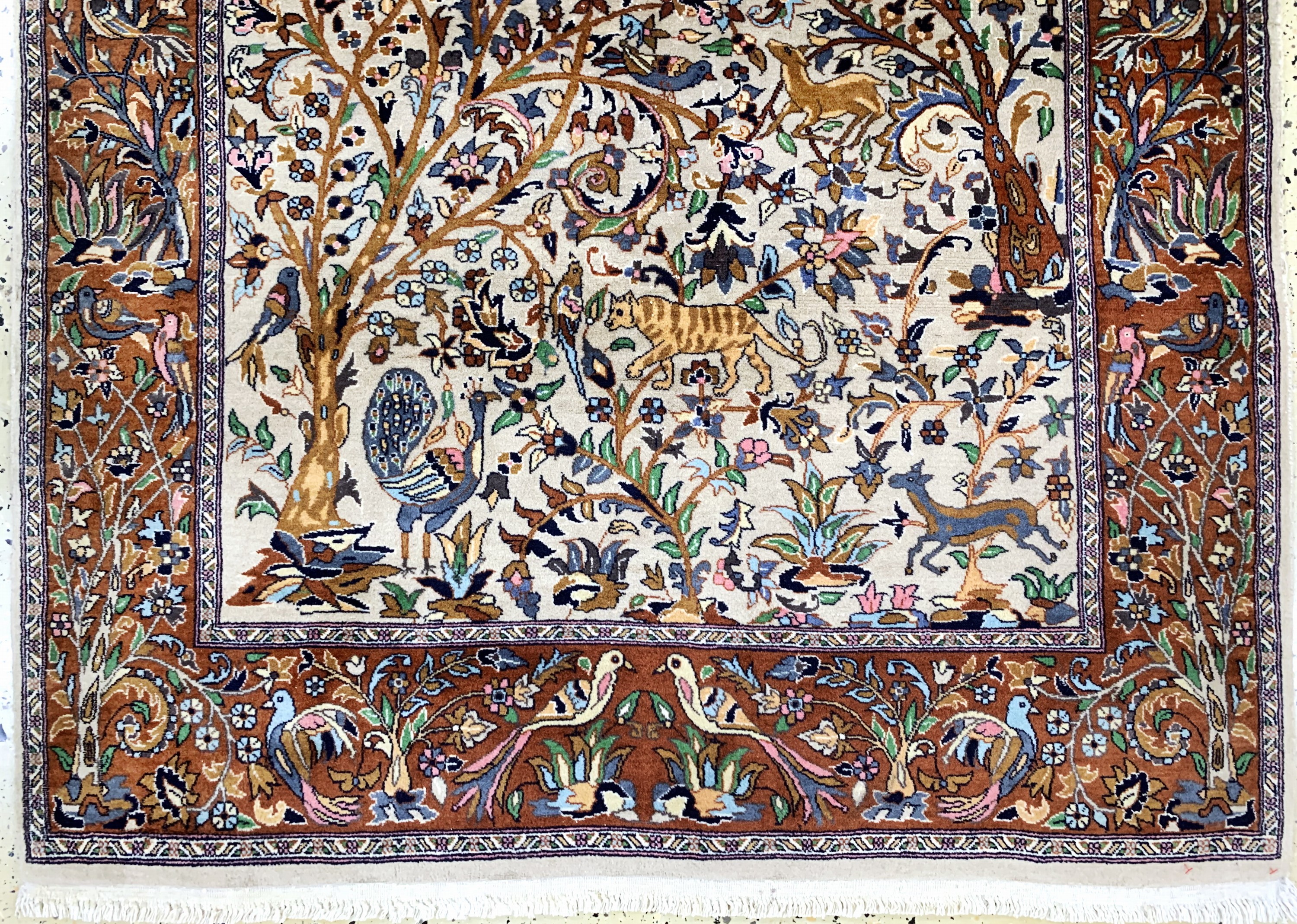 Detail c: Lahor fein, Pakistan, Mitte 20.Jhd, Korkwolle auf Baumwolle, ca. 198 x 126 cm, gereinigt, EHZ: 2