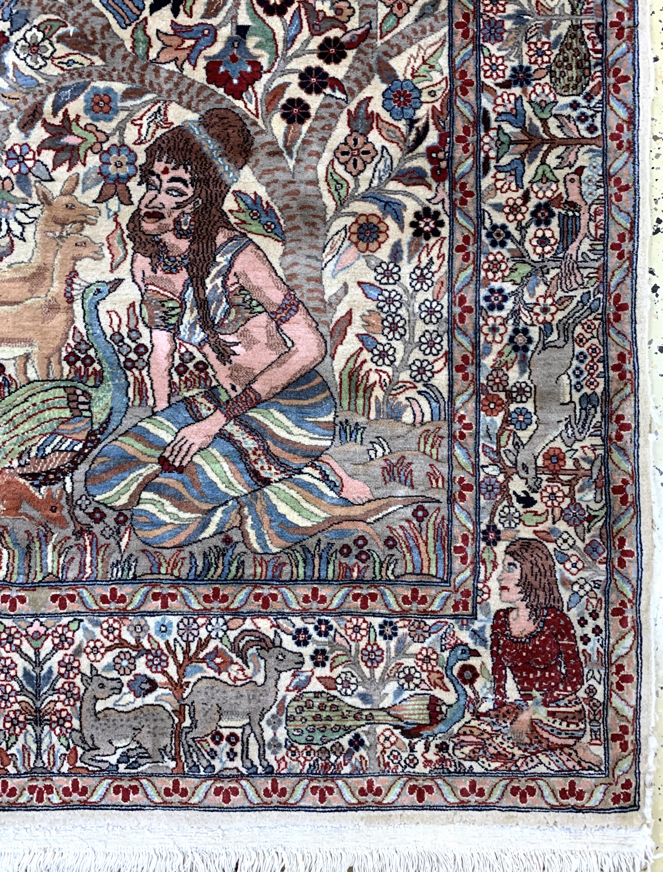 Detail b: Lahor fein, Pakistan, Mitte 20.Jhd, Korkwolle auf Baumwolle, ca. 195 x 125 cm, gereinigt, EHZ: 2