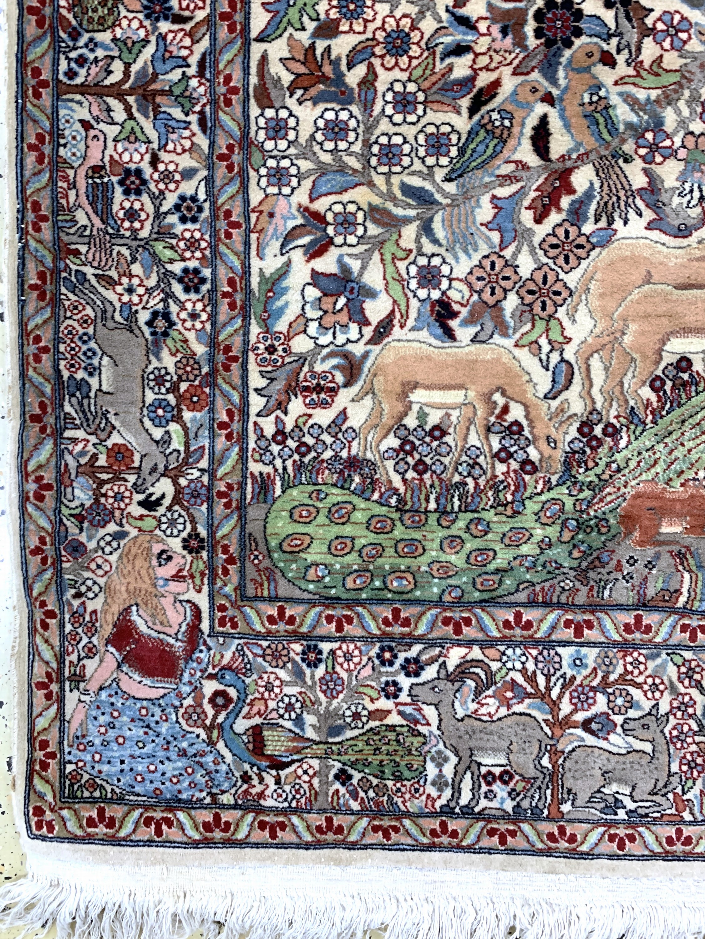 Detail c: Lahor fein, Pakistan, Mitte 20.Jhd, Korkwolle auf Baumwolle, ca. 195 x 125 cm, gereinigt, EHZ: 2