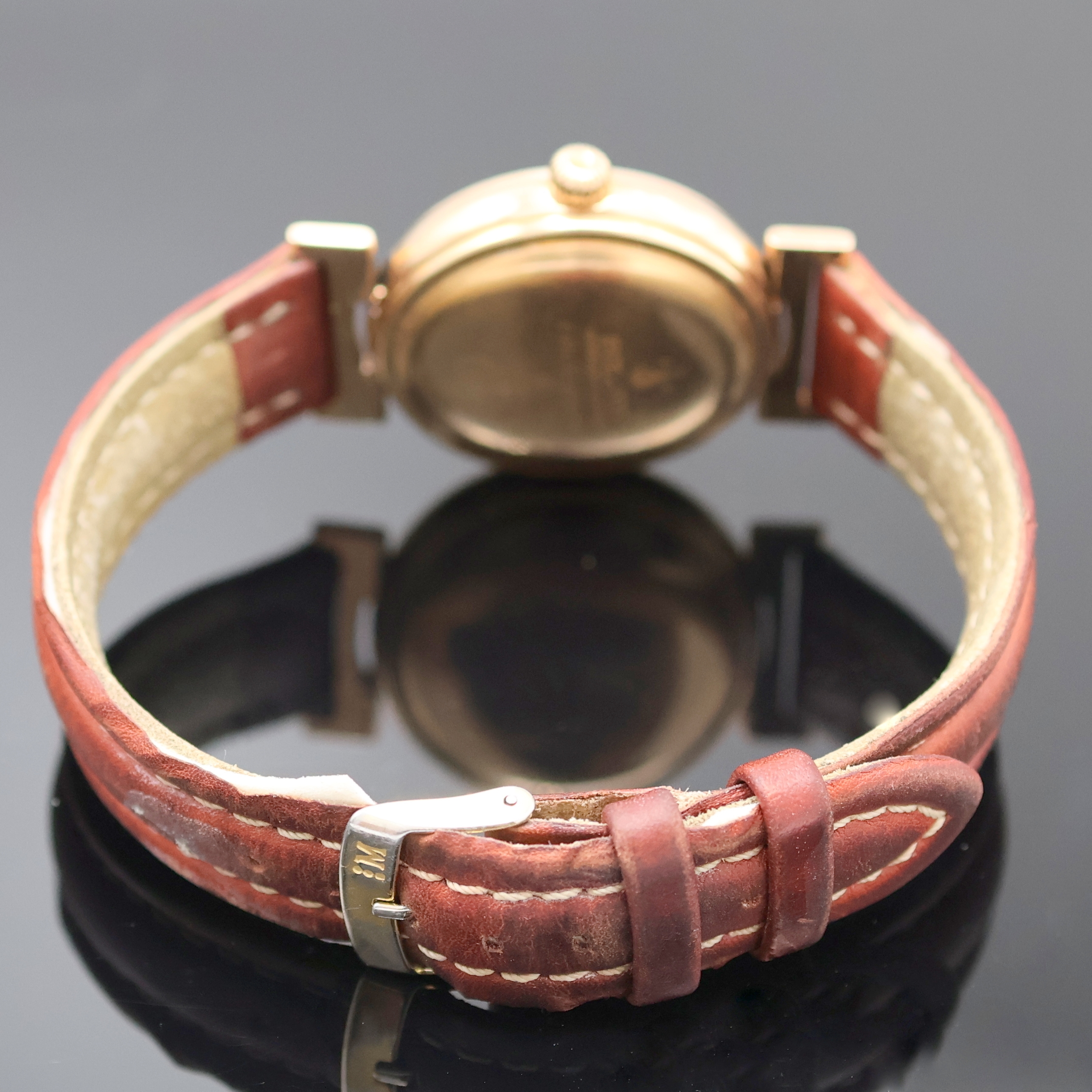 Detail b: POLJOT Herrenarmbanduhr in RG 585/000, Russland für den deutschen Markt um 1990, Automatik, Boden aufgedr., silb. strukt. Zifferbl. pat./fl., gold. ...