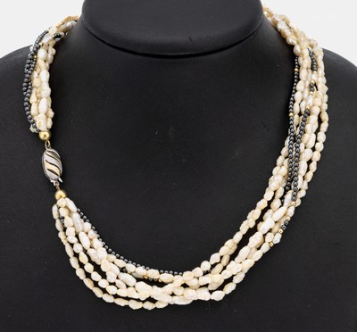 Image 7-reihiges Collier, mit Biwaperlen und Hämatit-Kügelchen, Schließe ...
