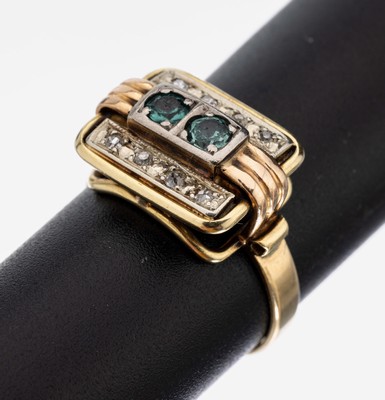 Image 26962028 - 14 kt Gold Farbstein-Diamant-Ring, 1930er Jahre, GG 585/000, mittig 2 rundfacett. ...