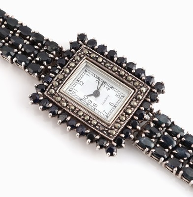 26962030a - Saphir-Damenschmuckuhr, 925er Silber, Quartz-Werk, Funktion ungepr., schlichtes ...