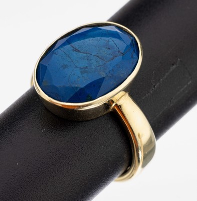 Image 26962048 - 14 kt Gold Lapislazuli-Ring, GG 585/000, ovaler Lapislazuli mit facett. Rand, RW 56, ...