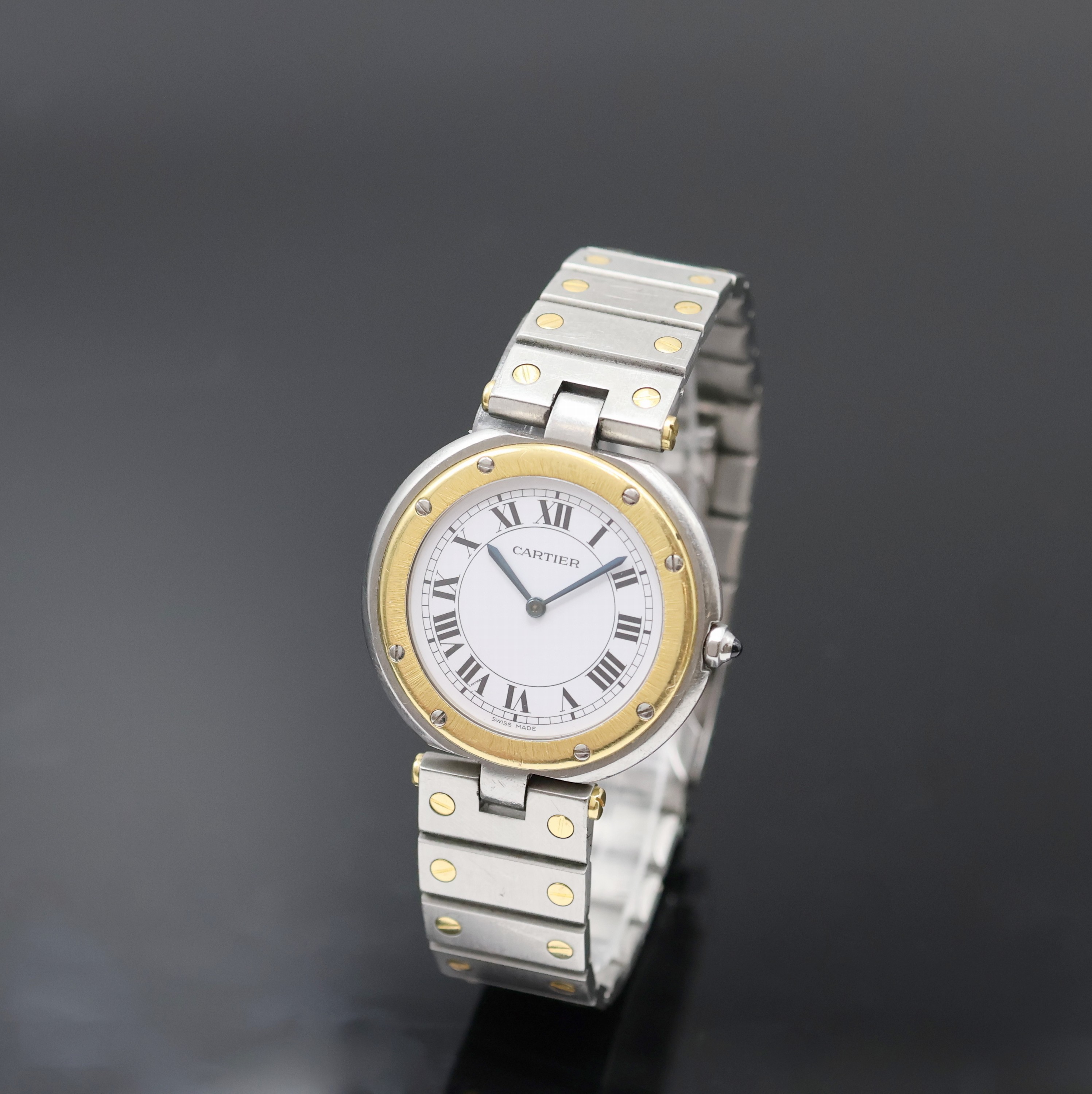 CARTIER Santos Ronde Vendome Armbanduhr in Stahl/Gold, Schweiz um 1990, quarz, 8-fach verschr. Geh., orig. Stahl/Gold Gliederband, orig. Krone m. ...