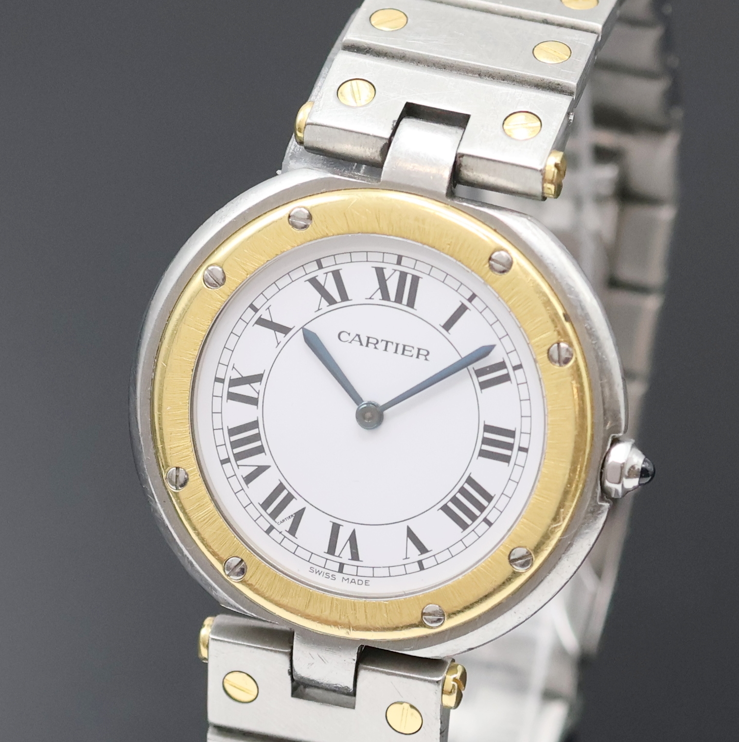Detail a: CARTIER Santos Ronde Vendome Armbanduhr in Stahl/Gold, Schweiz um 1990, quarz, 8-fach verschr. Geh., orig. Stahl/Gold Gliederband, orig. Krone m. ...