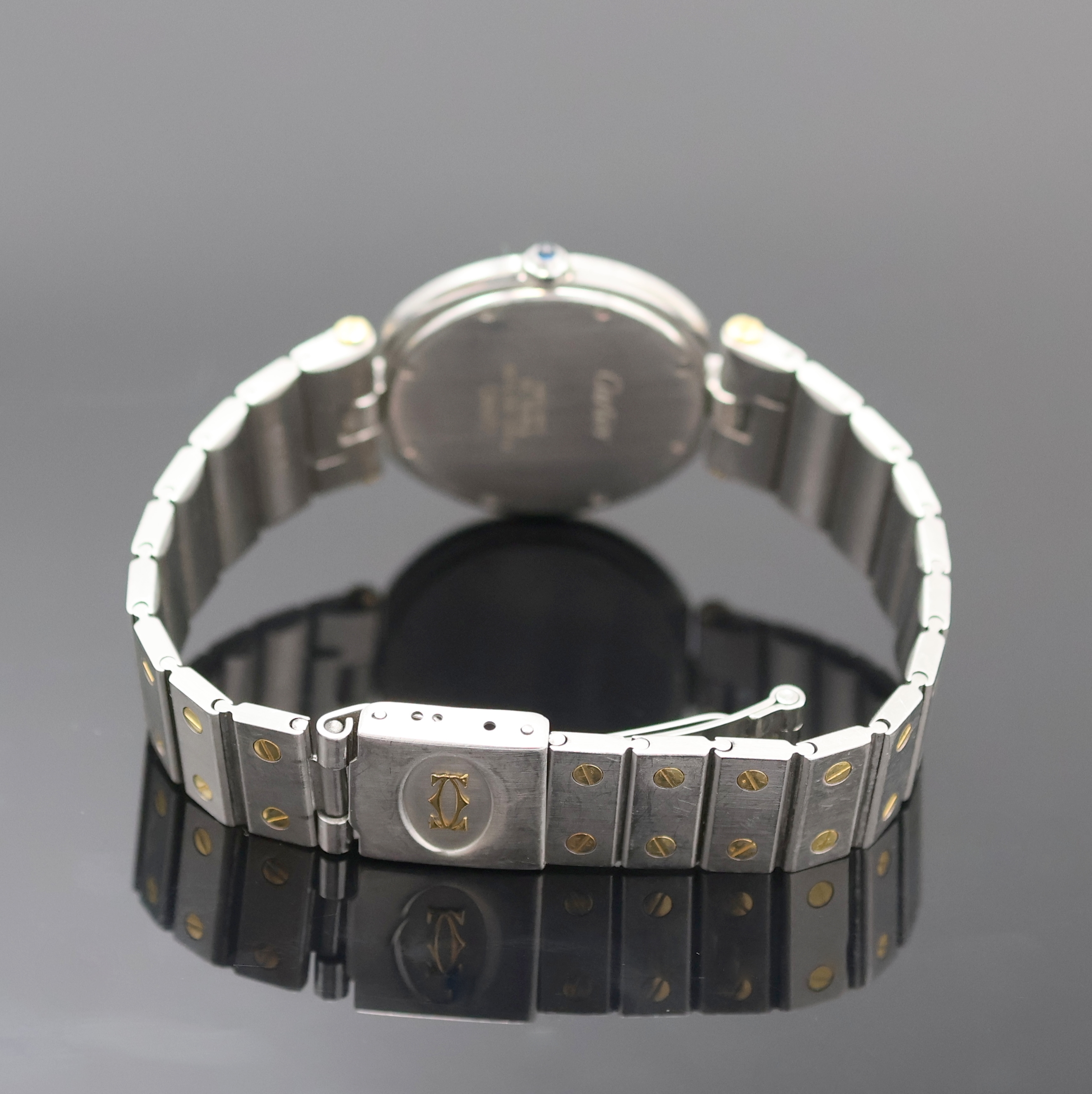 Detail b: CARTIER Santos Ronde Vendome Armbanduhr in Stahl/Gold, Schweiz um 1990, quarz, 8-fach verschr. Geh., orig. Stahl/Gold Gliederband, orig. Krone m. ...