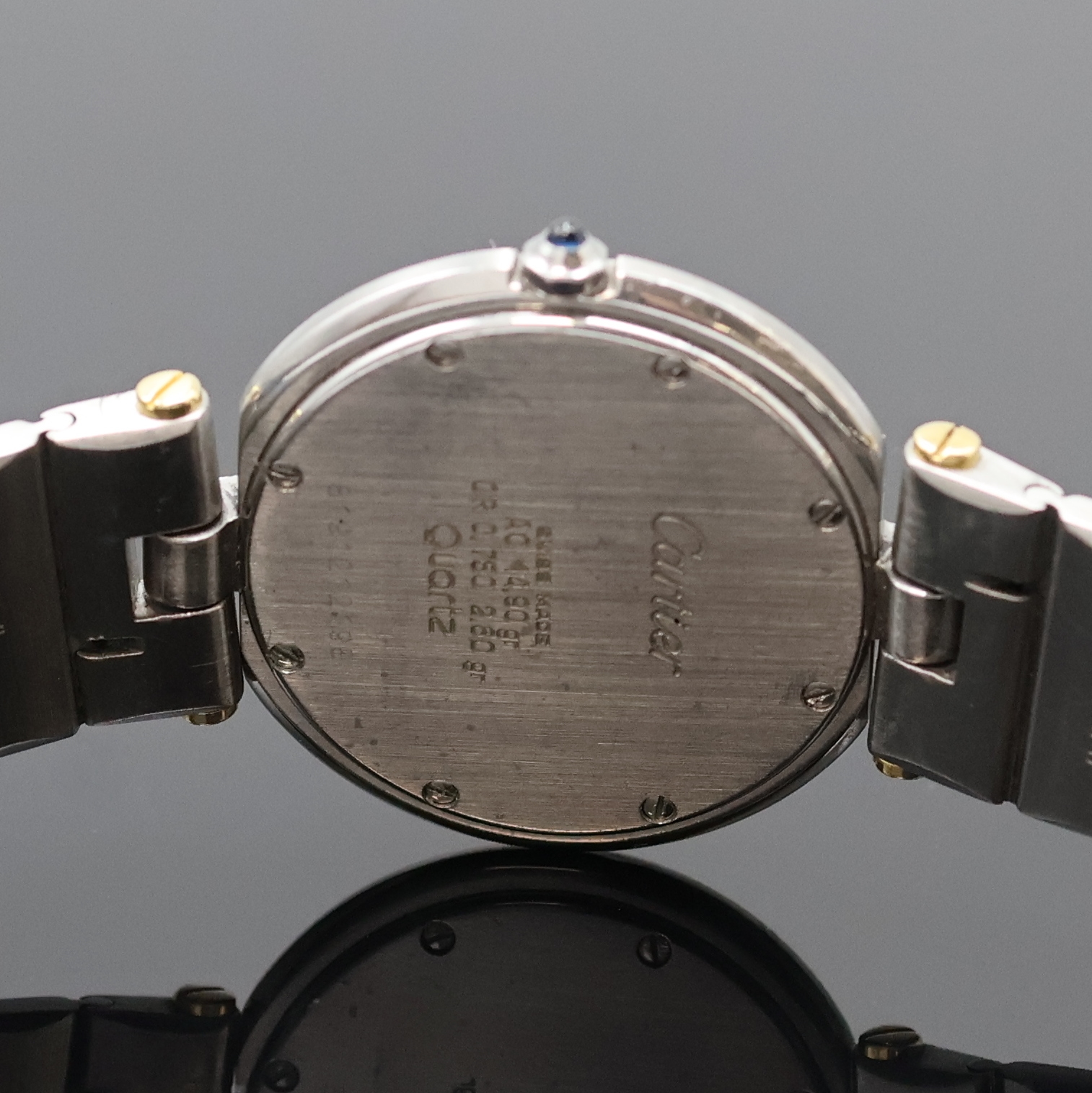 Detail c: CARTIER Santos Ronde Vendome Armbanduhr in Stahl/Gold, Schweiz um 1990, quarz, 8-fach verschr. Geh., orig. Stahl/Gold Gliederband, orig. Krone m. ...