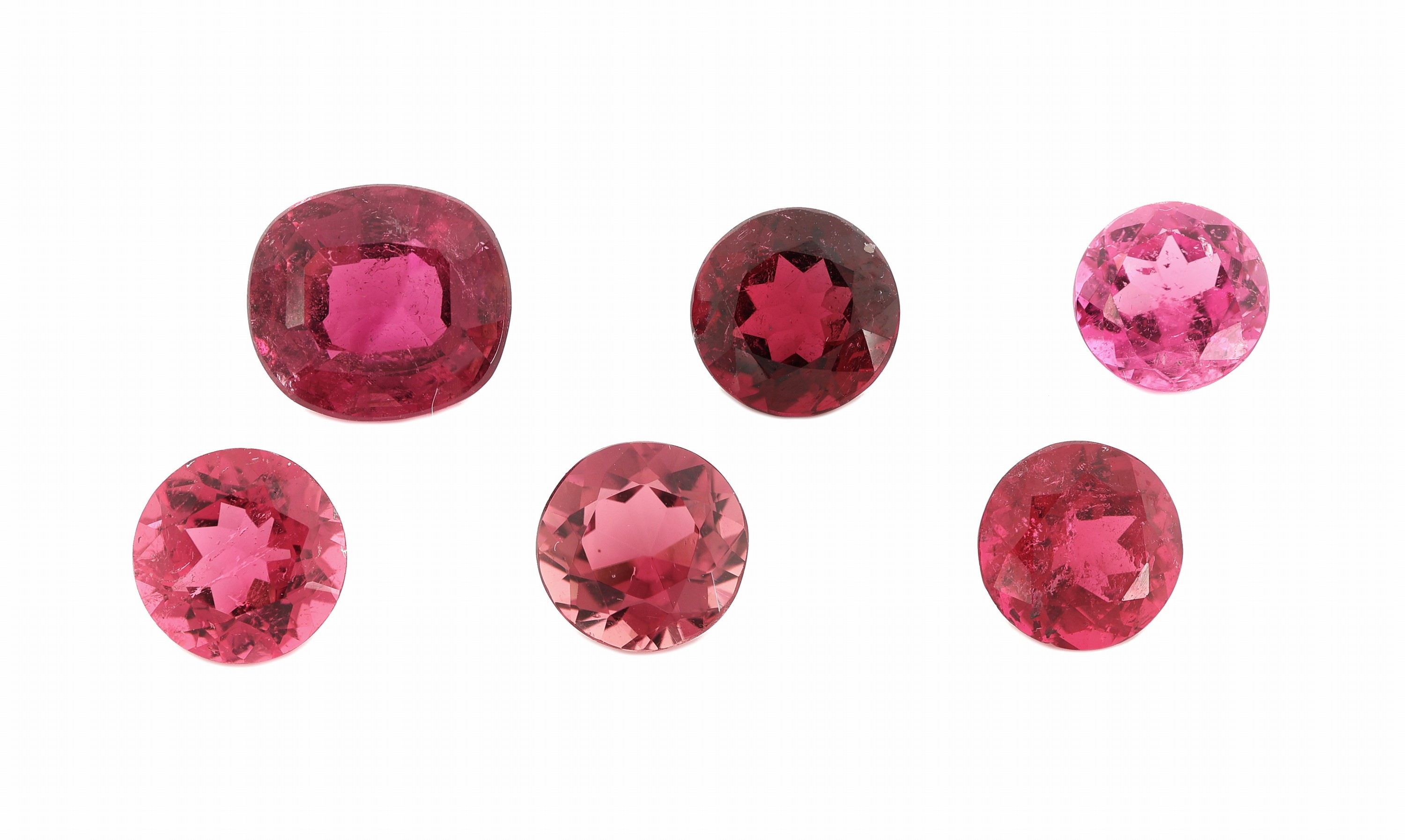 Lot 6 lose facett. Rubellite, zus. 8.03 ct, 5 x rund, 1 x Kissen, in versch. Farbnuancen