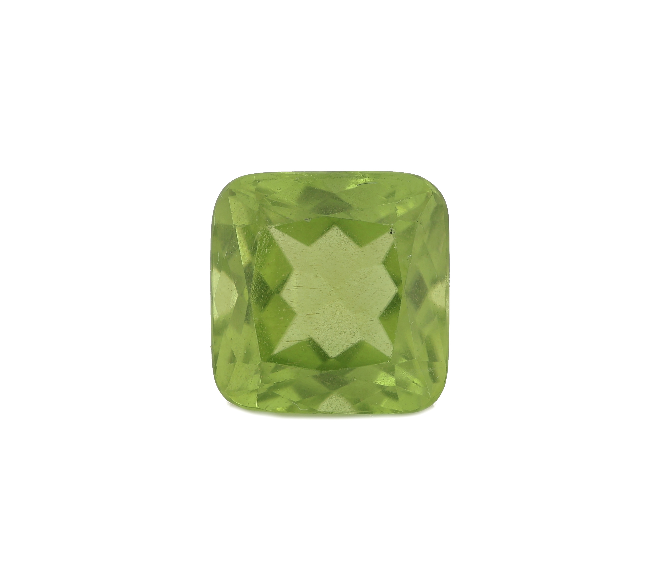 Loser facett. Peridot, 7.34 ct, Carree, ca. 10.8 x 10.8 mm