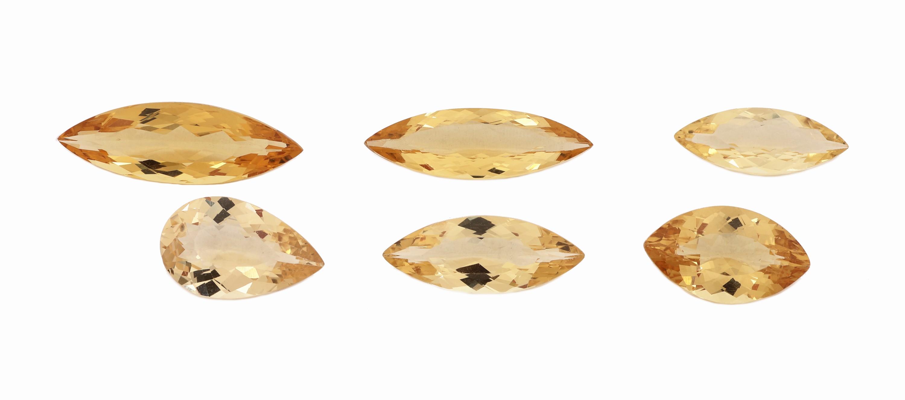 Lot 6 lose facett. Goldberylle, zus. 21.16 ct,5 x Navette, 1 x Tropfen