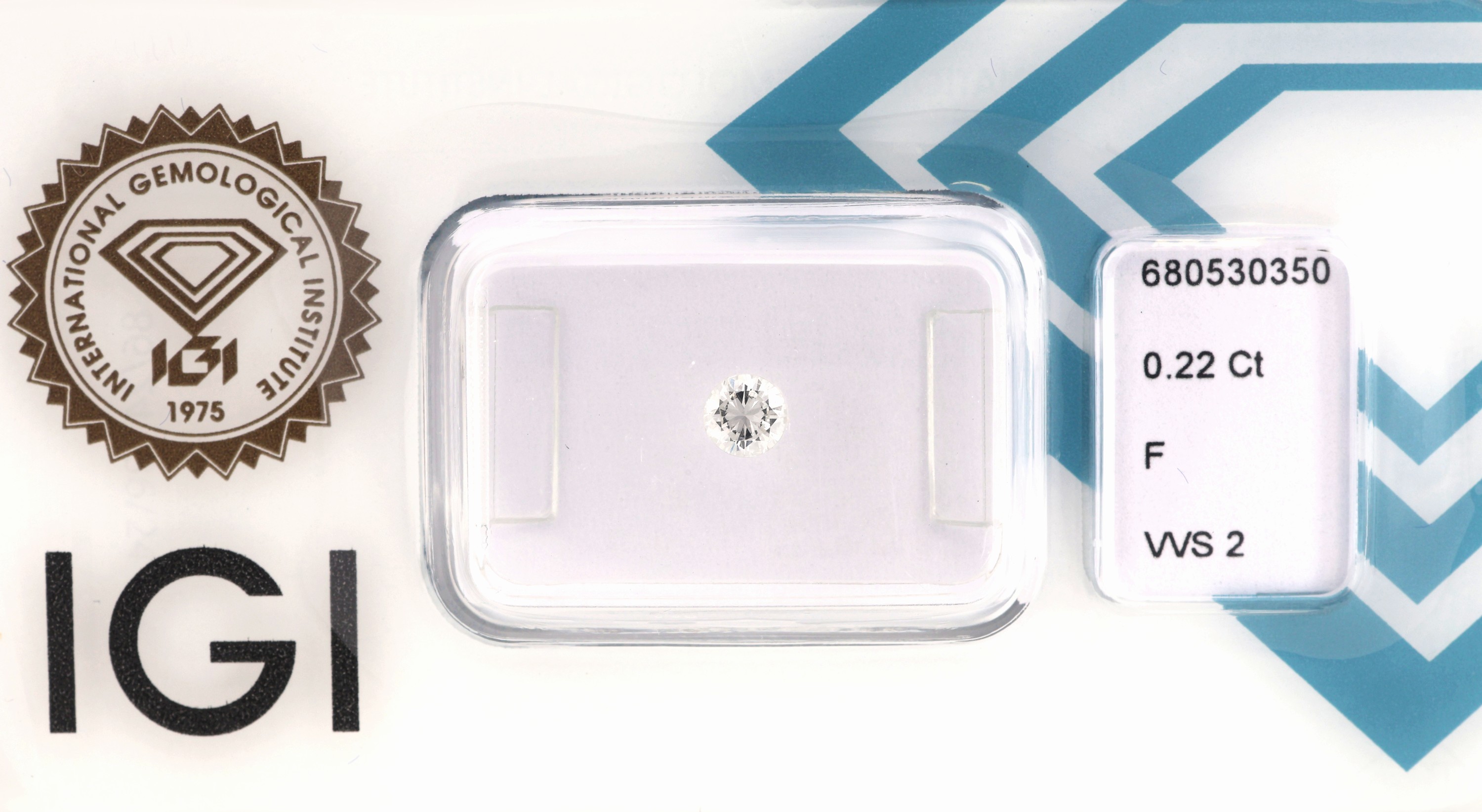 Loser Brillant 0.22 ct feines Weiß+(F)/vvs2, mit IGI Expertise, verschweißt