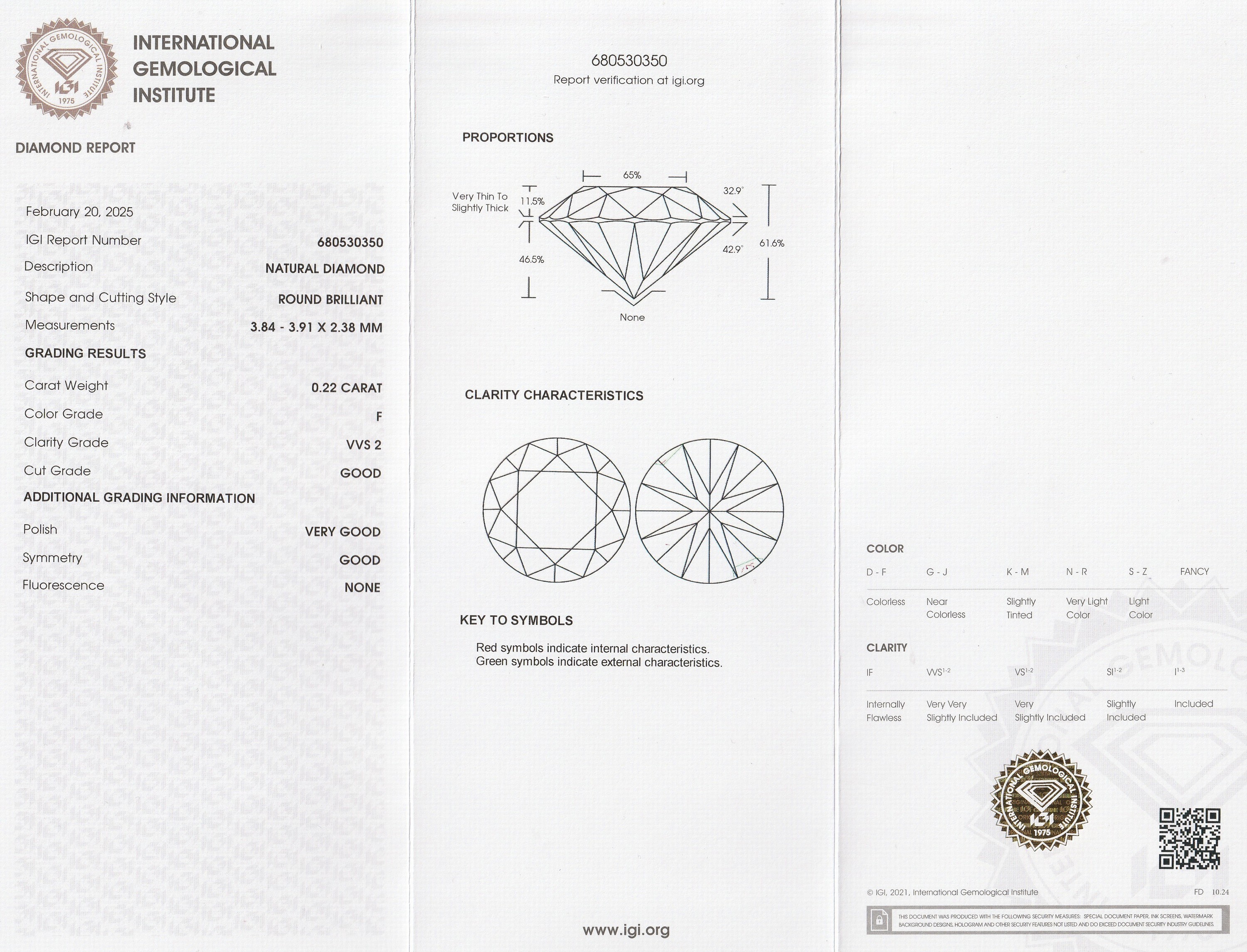 Detail a: Loser Brillant 0.22 ct feines Weiß+(F)/vvs2, mit IGI Expertise, verschweißt