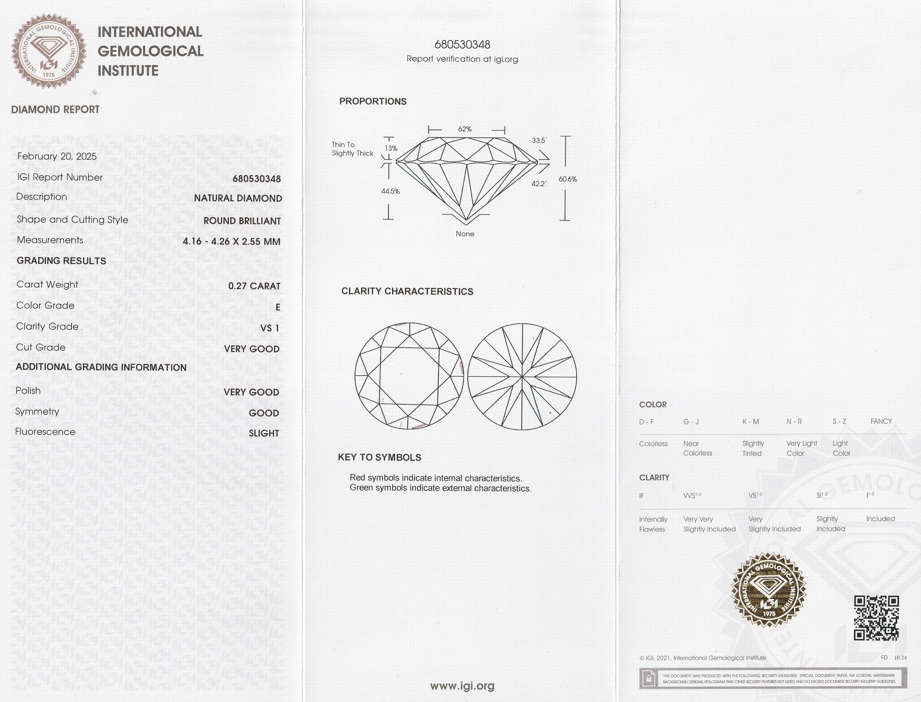 Detail a: Loser Brillant 0.27 ct hochfeines Weiß(E)/vs1,mit IGI Expertise, verschweißt