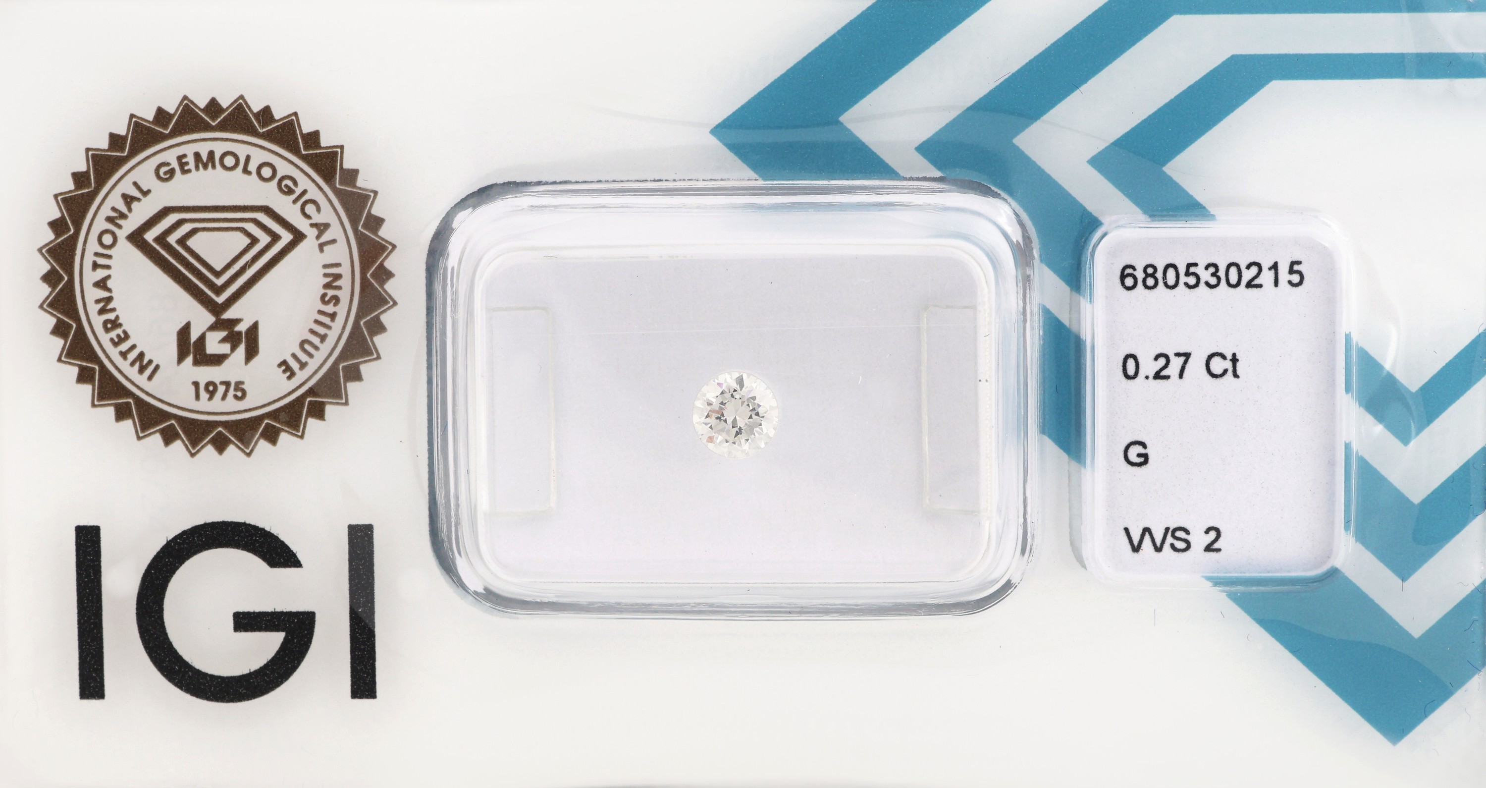 Loser Brillant 0.27 ct feines Weiß(G)/vvs2, mit IGI Expertise, verschweißt