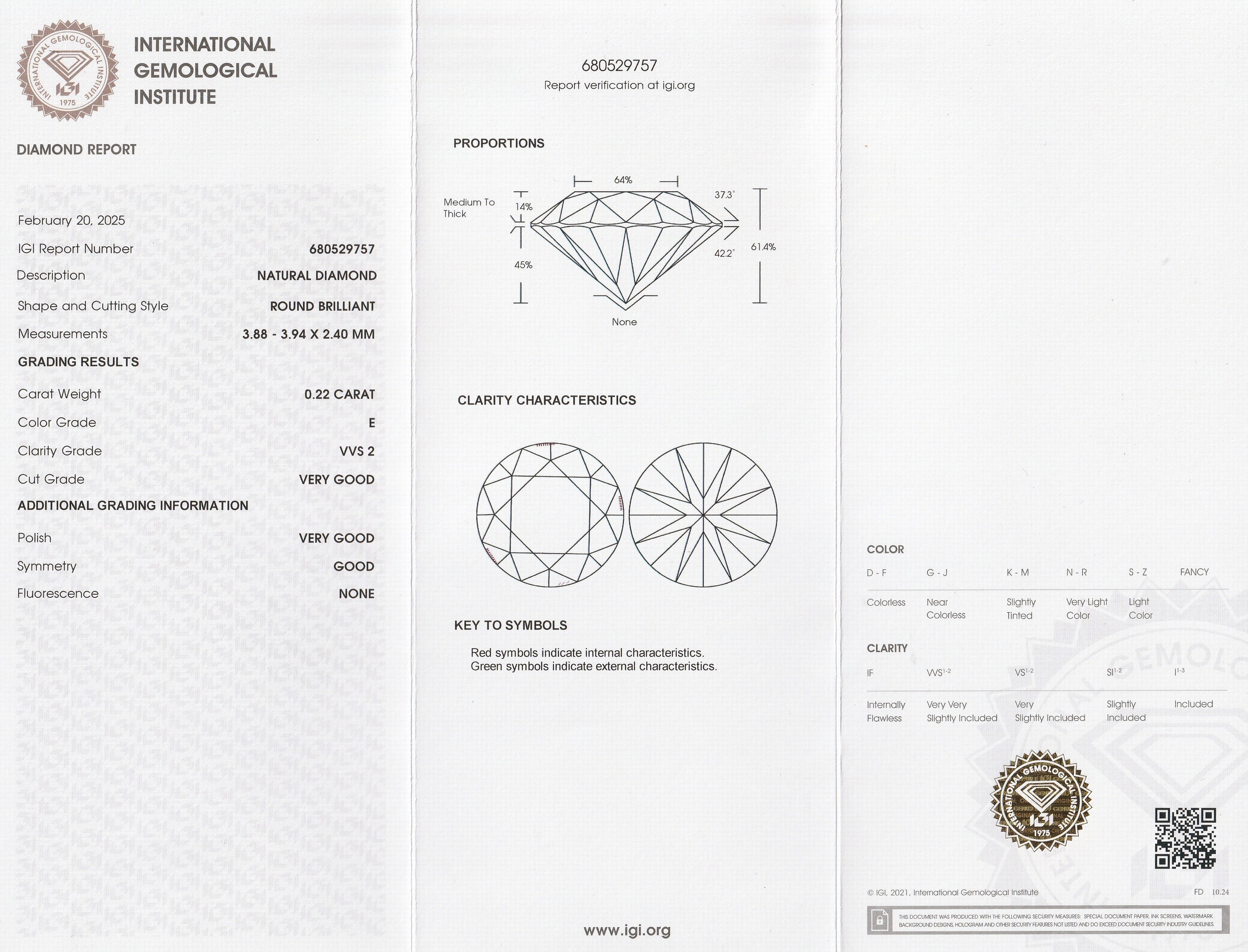 Detail a: Loser Brillant 0.22 ct hochfeines Weiß (E)/vvs2, mit IGI Expertise, verschweißt