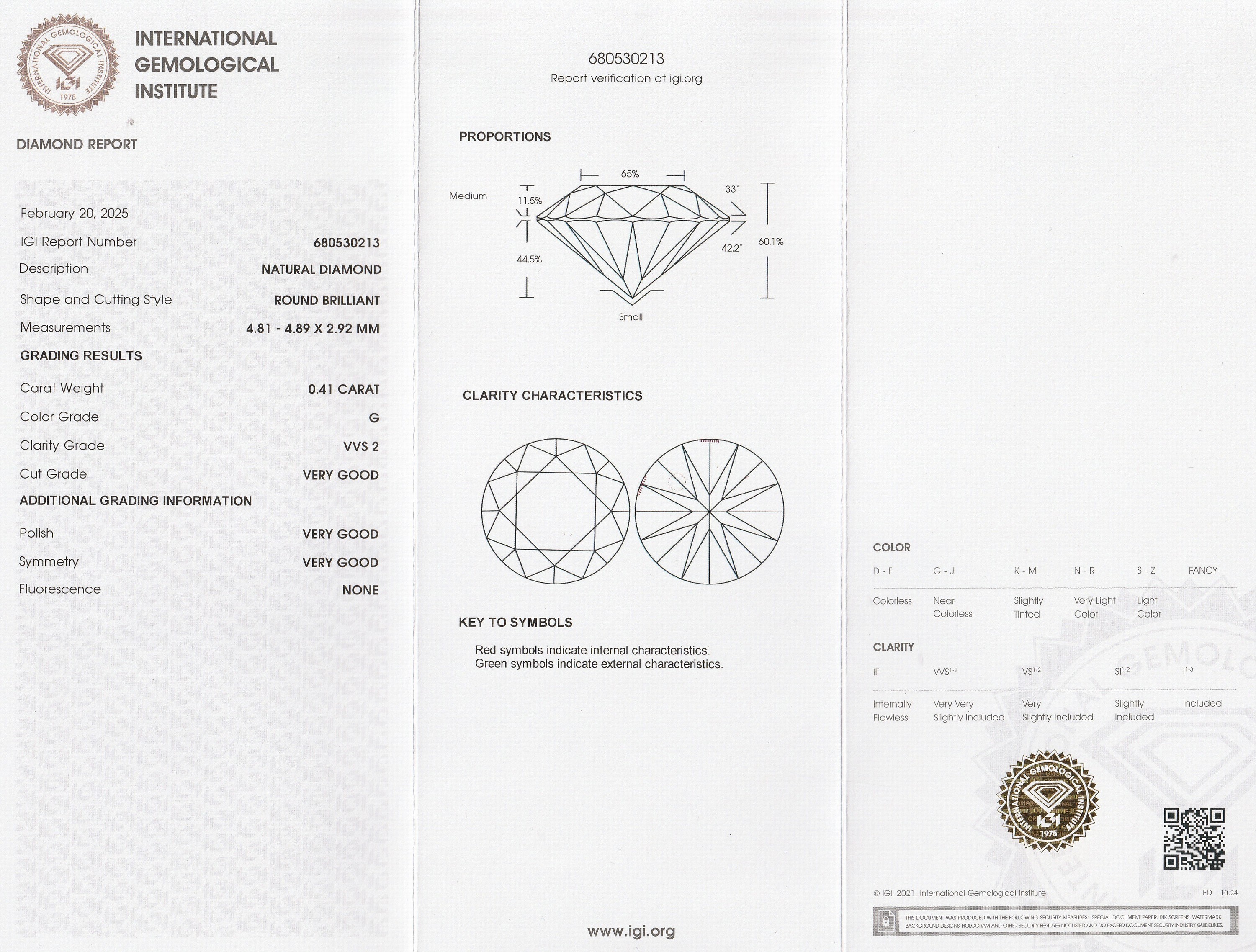 Detail a: Loser Brillant 0.41 ct feines Weiß(G)/vvs2, mit IGI Expertise, verschweißt