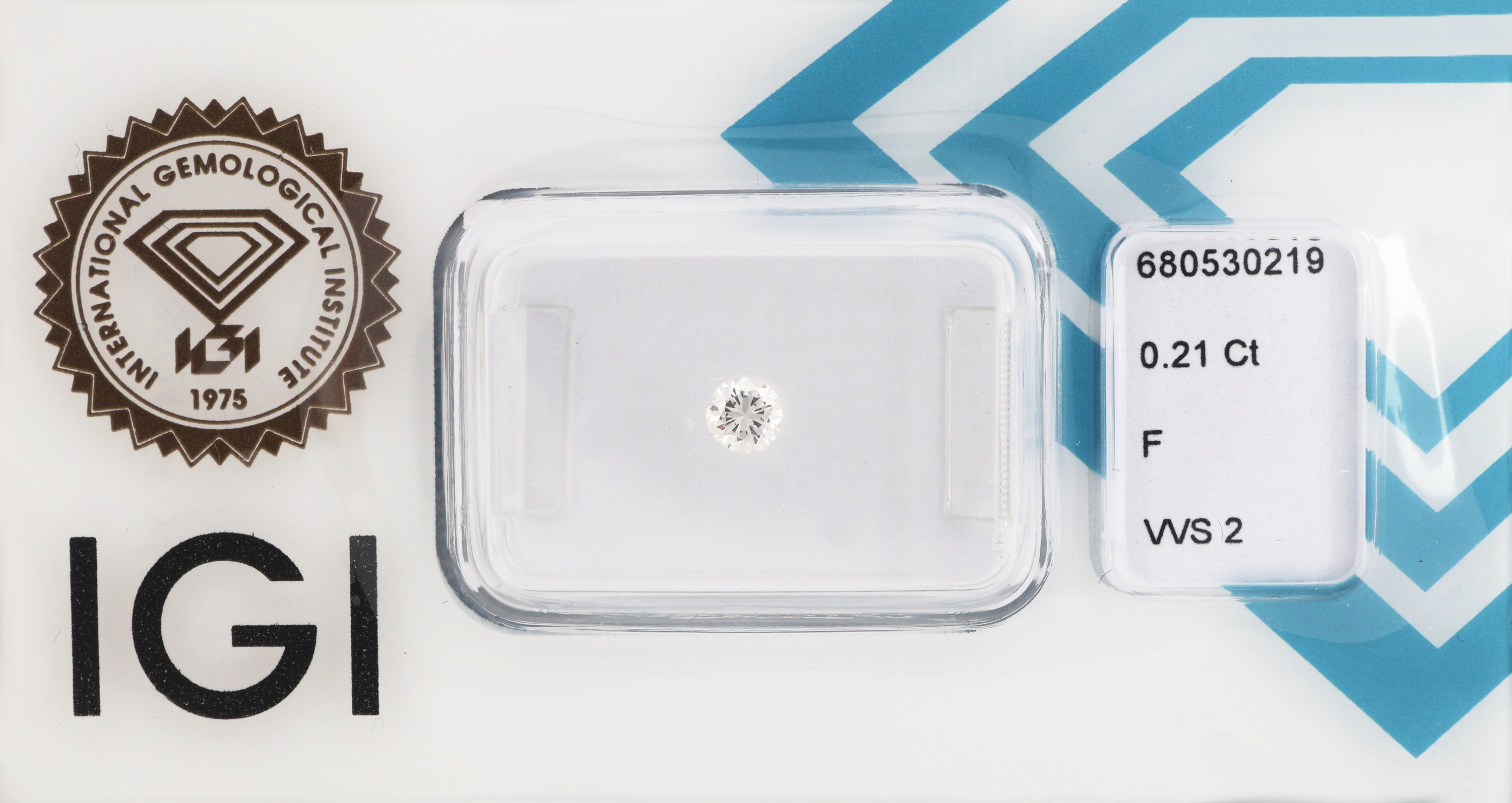 Loser Brillant 0.21 ct feines Weiß+(F)/vvs2, mit IGI Expertise, verschweißt