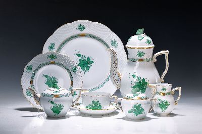 Image Kaffeeservice, Herend, Ungarn, 20.Jh., Indian Basket grün, Porzellan, handbemalt, 6 ...