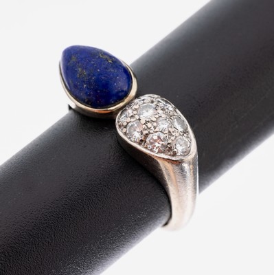 Image 26963174 - 18 kt Gold Brillant-Lapislazuli-Ring, WG 750/000, 9 Brillanten zus. ca. 0.30 ct ...