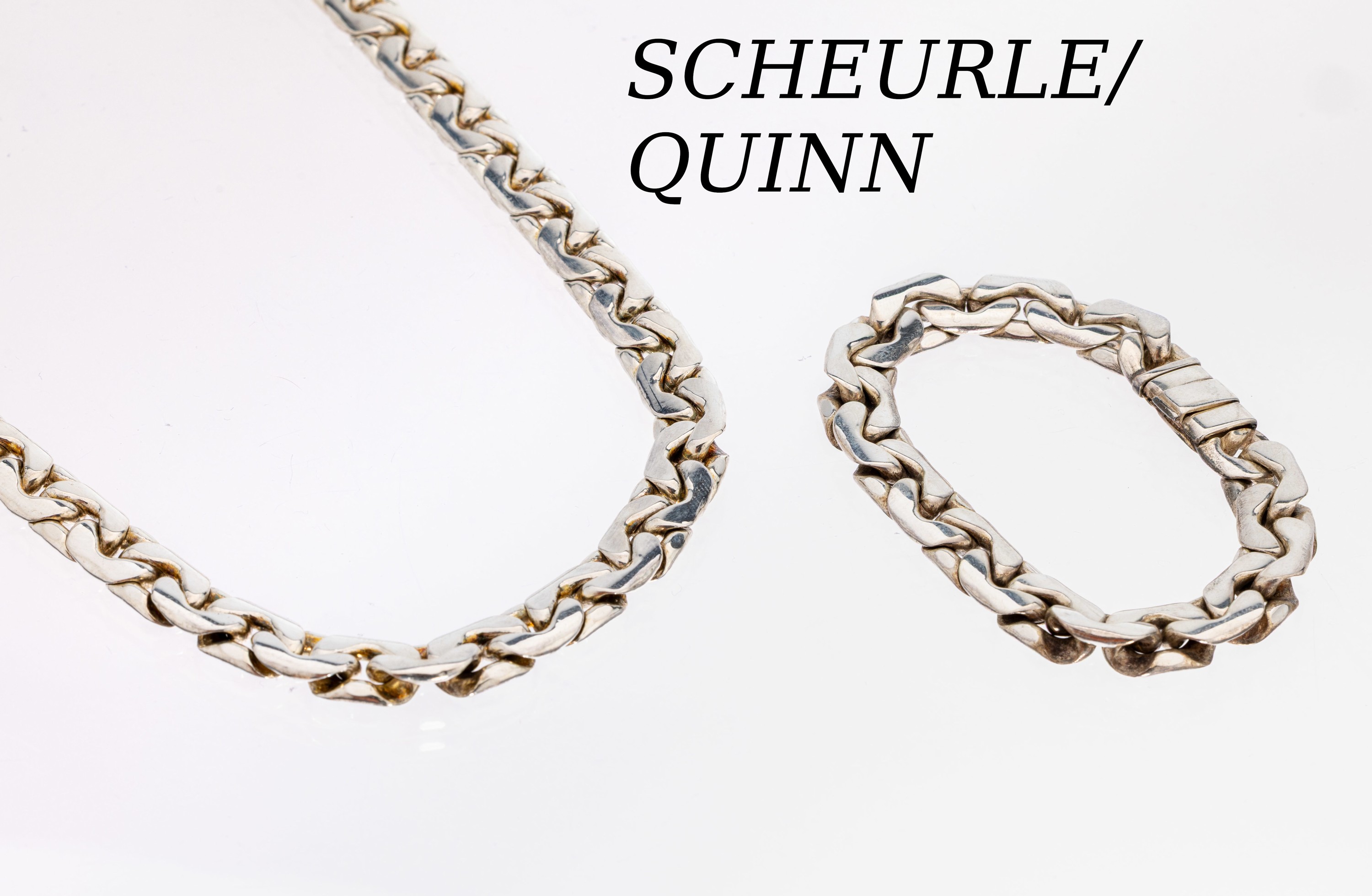 SCHEURLE/QUINN Schmuckset, 925er Silber, schwere massive Verarbeitung, best. aus: Collier, L. ca. 45 cm, und Armband, L. ca. 19 cm, jeweils ...