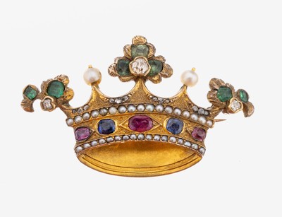 Image 26963228 - 14 kt Gold Diamant-Farbstein-Brosche, Russlandwohl um 1900, GG 583/000, Darstellung ...