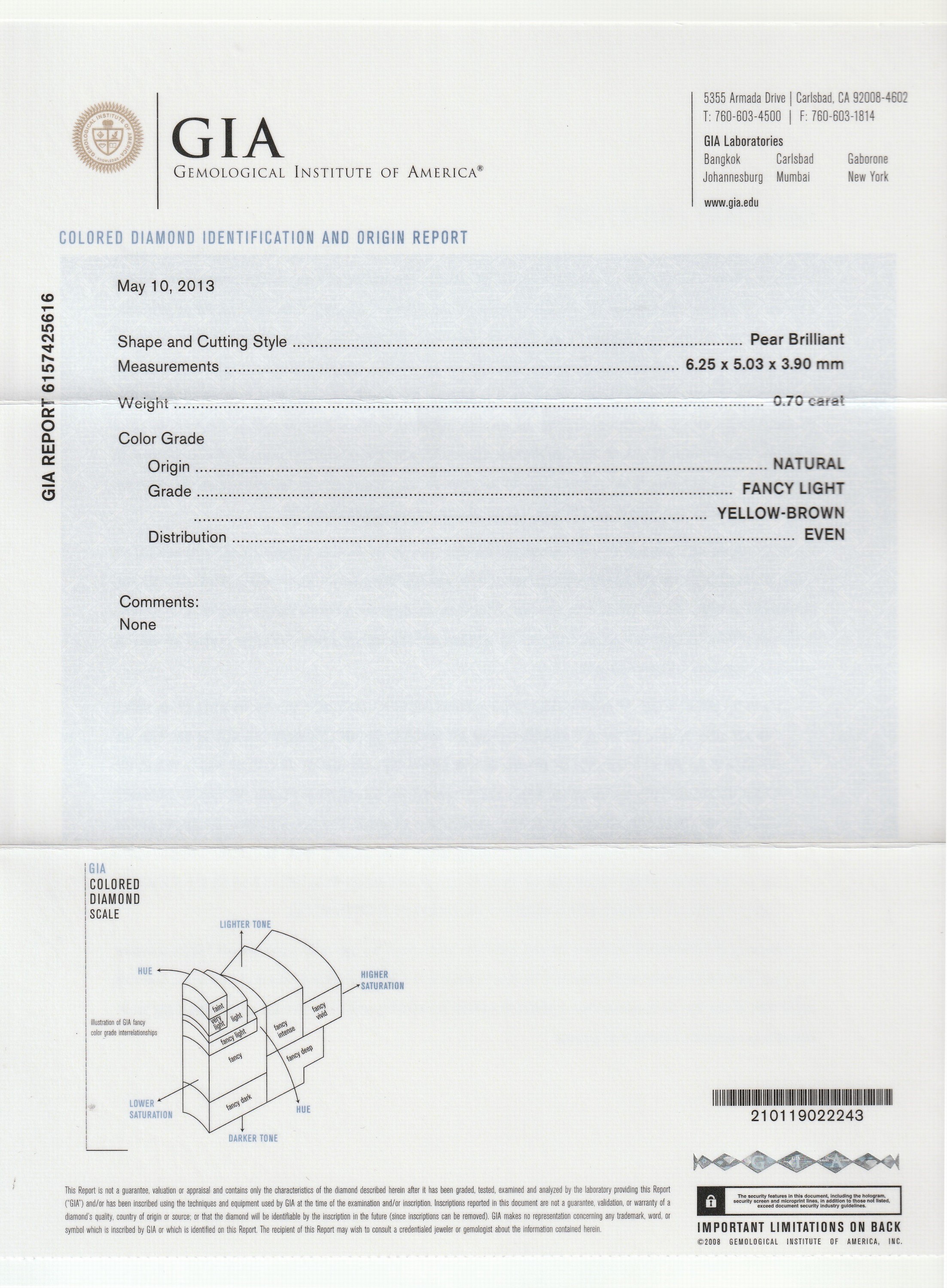 Detail a: Loser Diamant 0.70 ct, Natural Fancy Light Yellow Brown, 6.25 x 5.03 x 3.90 mm, mit GIA Expertise, verschweißt