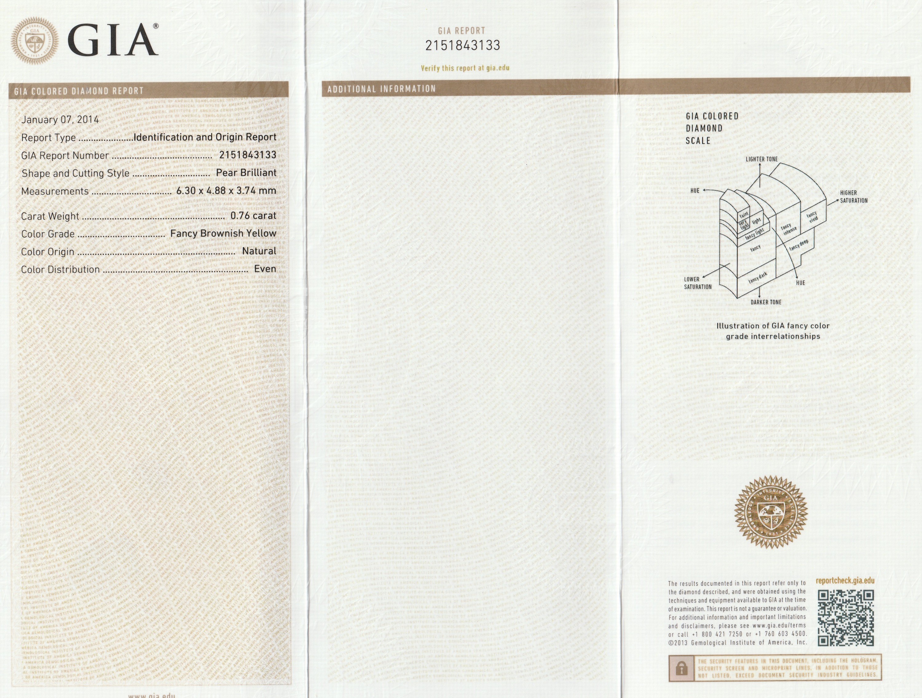 Detail a: Loser Diamant, facett. Tropfen, 0.76 ct Natural Fancy Brownish Yellow, 6.30 x 4.88 x 3.74 mm, mit GIA Expertise, verschweißt