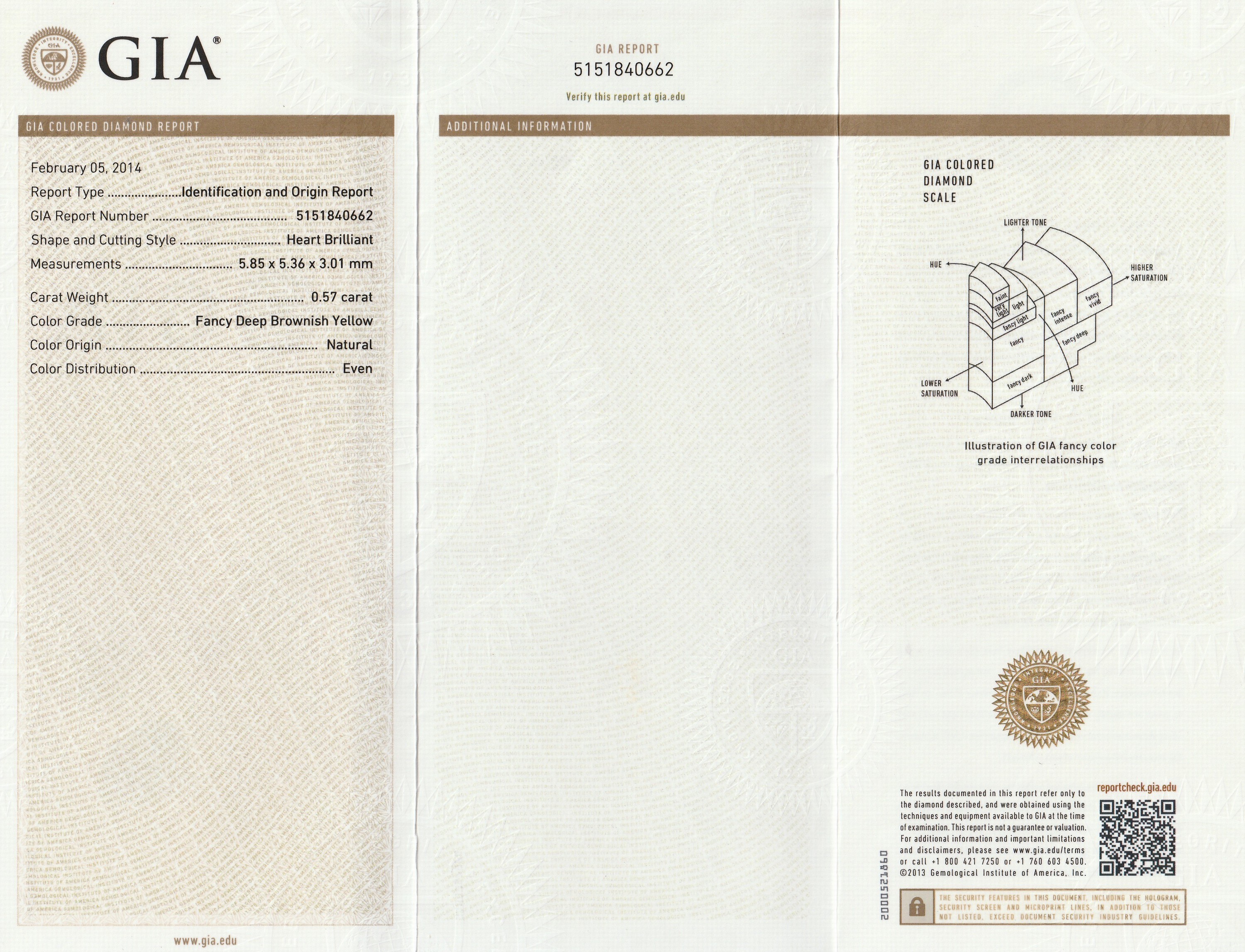 Detail a: Loser Diamant, facett. Herz, 0.57 ct, Natural Fancy Deep Brownish Yellow, 5.85 x 5.36 x 3.01mm, mit GIA Expertise, verschweißt