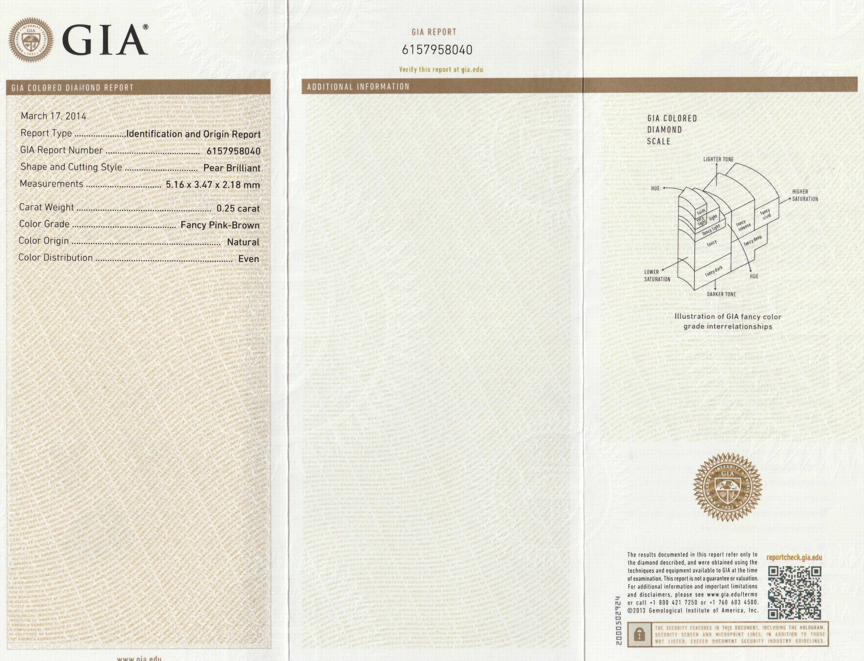 Detail a: Loser Diamant, facett. Tropfen, 0.25 ct Natural Fancy Pink Brown, 5.16 x 3.47 x 2.18 mm, mit GIA Expertise, verschweißt