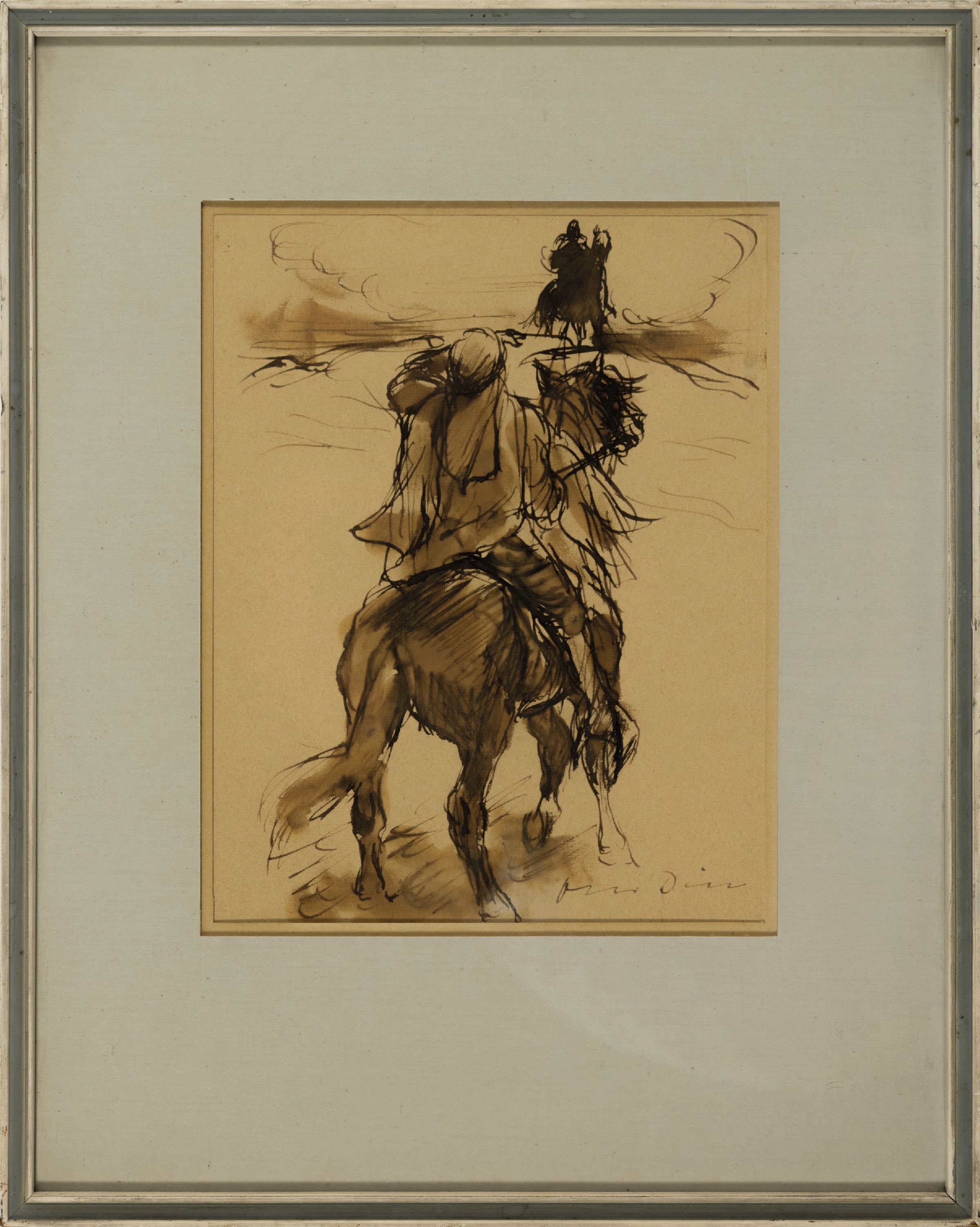 Detail k: Otto Dill, 1884 Neustadt a.d. Weinstr.-1957 Bad Dürkheim, Beduinenreiter, lavierte Tuschfederzeichnung, rechts unten handsign., gebräunt, ca. ...