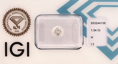 Image Loose brilliant 1.34 ct Wesselton(H)/p2 , polish and symmetry very good, 7.08 x 7.17 x ...