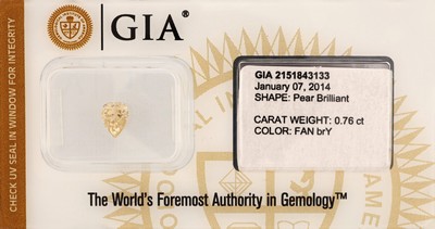 Image Loose diamond, bevelled pear , 0.76 ct Natural Fancy Brownish Yellow, 6.30 x 4.88 x 3.74 ...