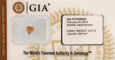 Image Loose diamond, bevelled heart , 0.57 ct, Natural Fancy Deep Brownish Yellow, 5.85 x 5.36 ...