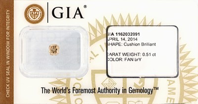 Image Loser Diamant im Kissenschliff 0.51 ct Natural, Fancy Brownish Yellow, 4.40 x 4.21 x 3.47 ...