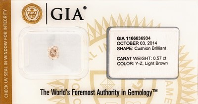 Image Loser Diamant im Kissenschliff 0.57 ct, Natural, Light Brown (Y/Z), 5.05 x 4.32 x 3.35mm, ...