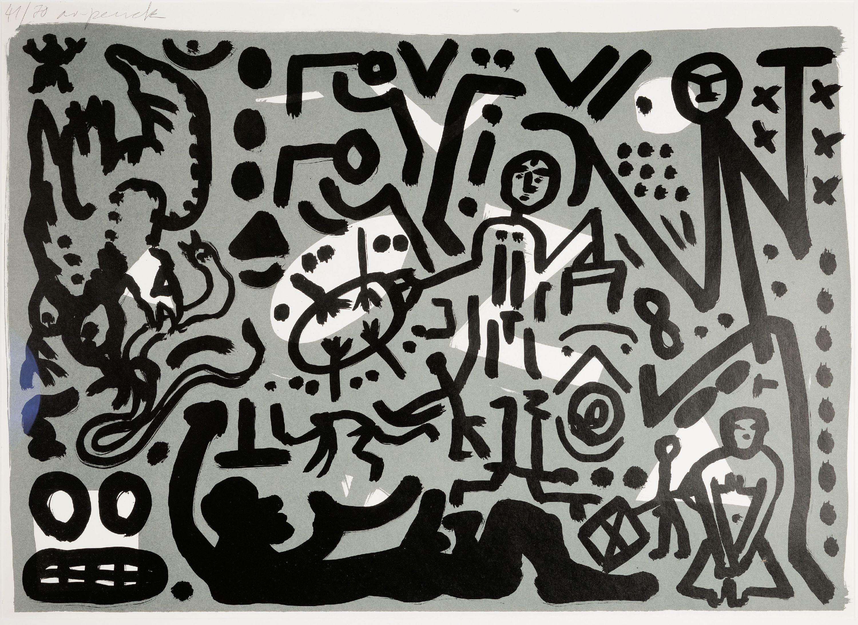 A.R. Penck, 1939-2017, Farblithographie aus der Lausanne Suite (1990), handsigniert, Ed. 41/70, auf glattem Velin, Trockenstempel des Druckers ...