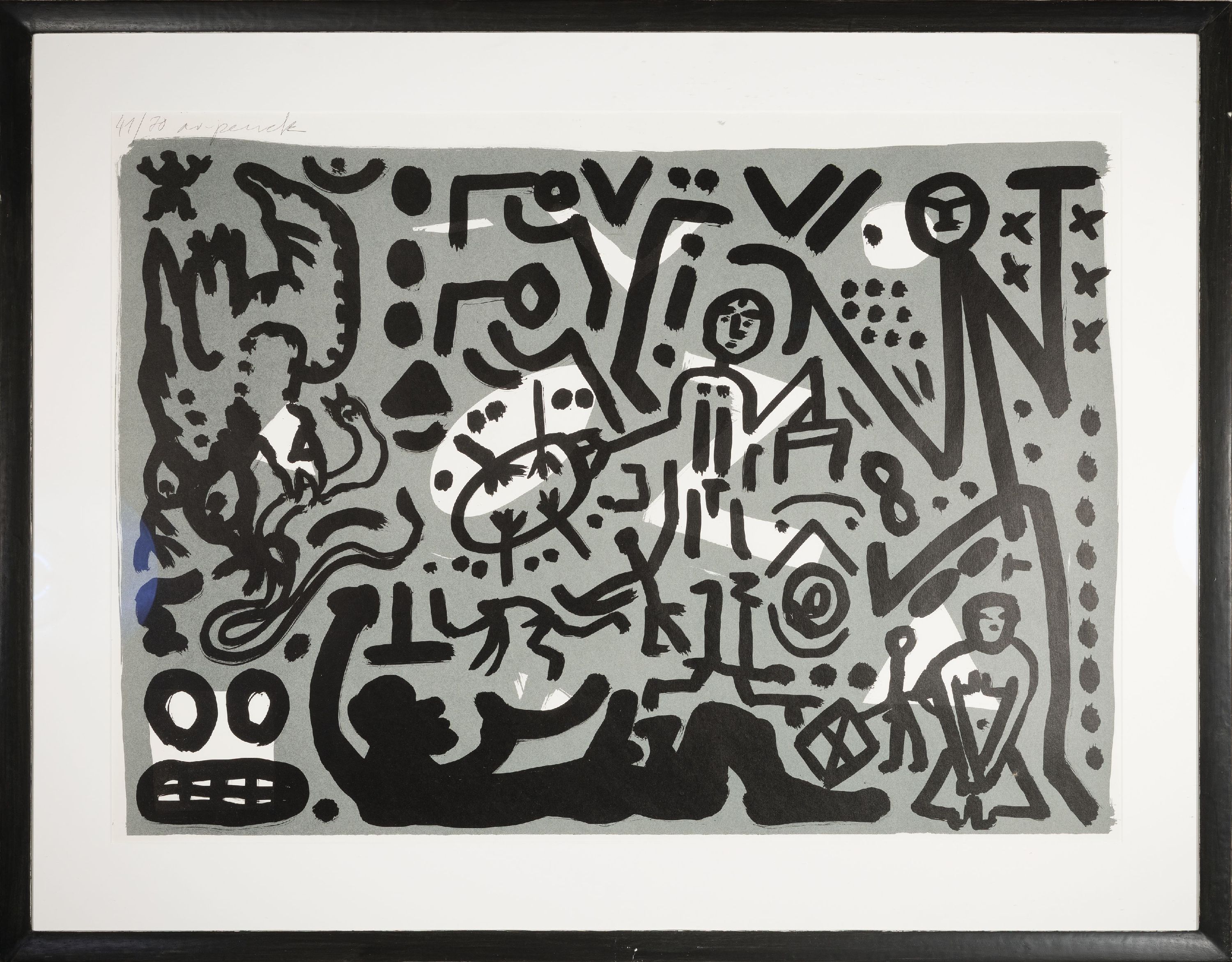 Detail k: A.R. Penck, 1939-2017, Farblithographie aus der Lausanne Suite (1990), handsigniert, Ed. 41/70, auf glattem Velin, Trockenstempel des Druckers ...