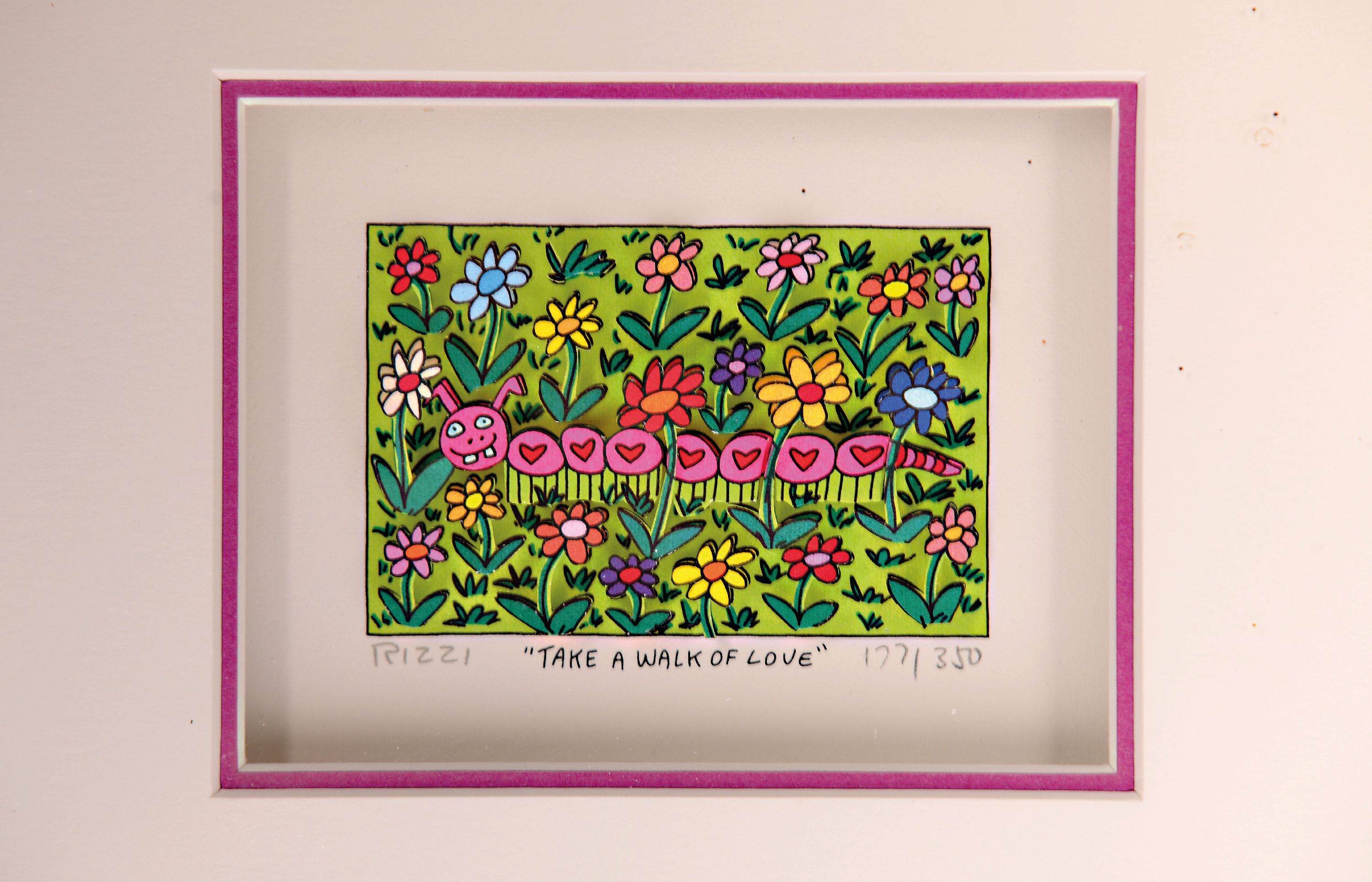 Detail k: James Rizzi, 1950-2011, Take a walk of Love, dreidimensionale Farblithographie, sign. und num. 177/350, ca. 5x7.5cm, PP, u.Gl., R. ca. 21x25cm
