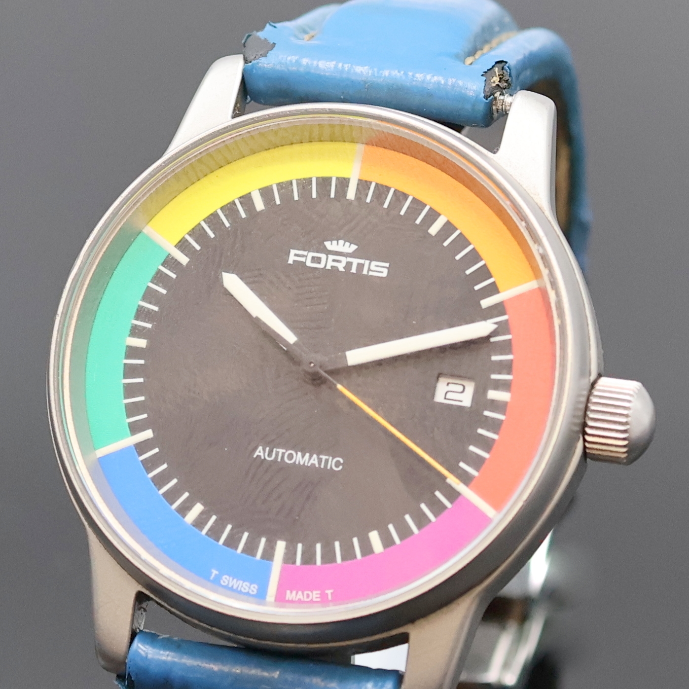Detail a: FORTIS Edition Art Winner Herrenarmbanduhr, Schweiz um 2005, Automatik, matt. Stahlgeh. beids. vergl., Boden u. Krone verschr., mehrfarb. Zifferbl. ...