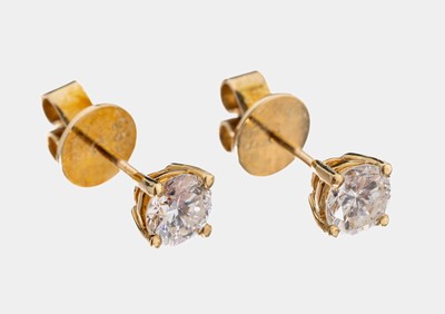 Image 26963828 - Paar 14 kt Gold Brillant-Ohrstecker, GG 585/000, 2 Brillanten zus. ca. 1.05 ct ...