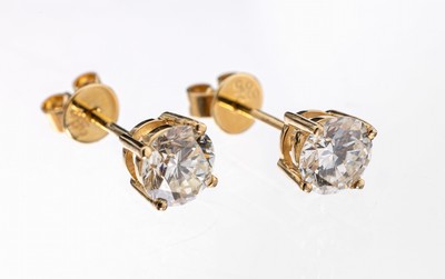 Image 26963830 - Paar 14 kt Gold Brillant-Ohrstecker, GG 585/000, 2 Brillanten zus. ca. 1.25 ct ...