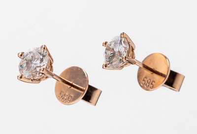 Image 26963849 - Paar 14 kt Gold Brillant-Ohrstecker, RoseG 585/000, 2 Brillanten zus. ca. 1.12 ct ...
