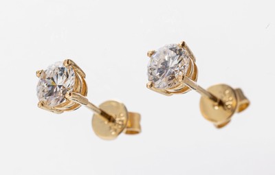 Image 26963873 - Paar 14 kt Gold Brillant-Ohrstecker, GG 585/000, 2 Brillanten zus. ca. 0.83 ct ...