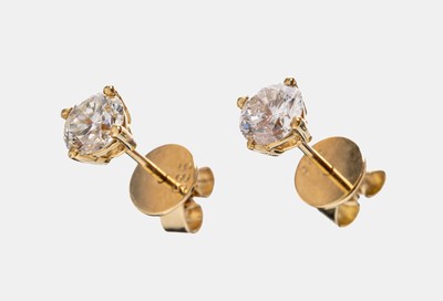 Image 26963881 - Paar 14 kt Gold Brillant-Ohrstecker, GG 585/000, 2 Brillanten zus. ca. 1.31 ct ...