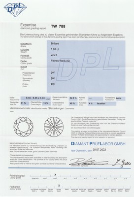 26963895a - Paar 18 kt Gold Brillant-Ohrstecker, WG 750/000, 2 Brillanten zus. ca. 2.01 ct, 1 x ...