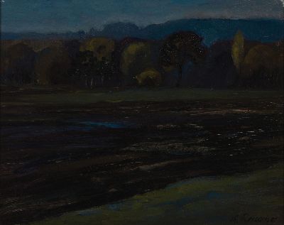 Image 26963898 - Phillip Reisacher, geb. 1949, abendliche Auenlandschaft, rechts unten signiert, 24x30 ...