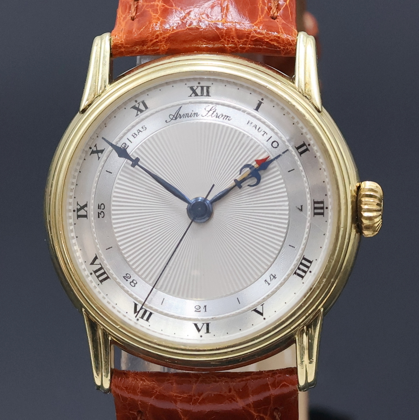 Detail a: ARMIN STROM extrem seltene Armbanduhr in GG 750/000, Automatik, Schweiz um 1990, hergestellt vom im Jahr 2024 verstorbenen gleichnamigen ...